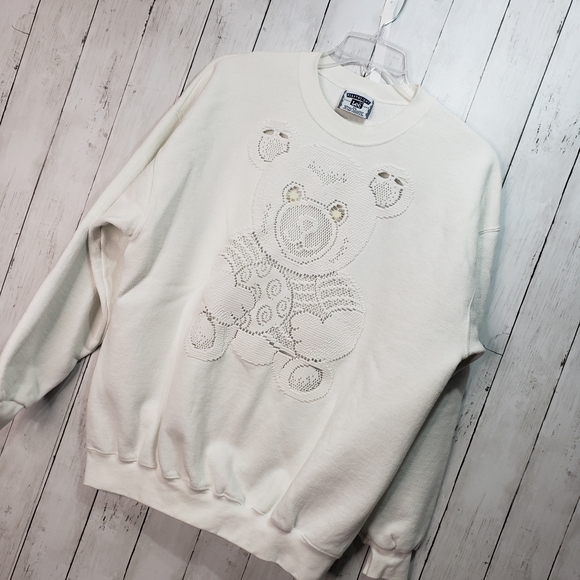 Vintage Lee Women's White Crewneck Sweatshirt Lace - Picture 2 of 8